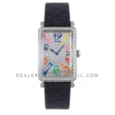 Long Island 952QZ Diamond Paved Dial with Colourful Markers on Black Leather Strap
