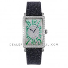 Long Island 952QZ Diamond Paved Dial with Green Markers on Leather Strap