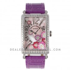 Long Island Peony in Steel on Purple Leather Strap