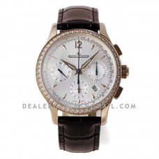 Master Control Chronograph White Dial with Diamond Bezel in Pink Gold