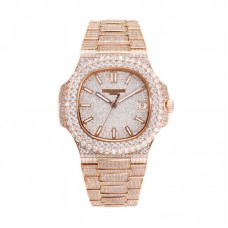 Nautilus Jumbo 5711 Diamond Dial with Diamond Bezel with Paved Diamonds in Rose Gold