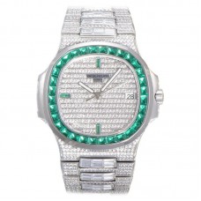 Nautilus Jumbo 5711 Diamond Dial with Green Diamond Bezel in Paved Diamonds