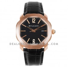 Octo Solotempo Black Dial in Rose Gold on Black Leather Strap