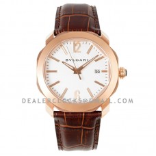 Octo Solotempo White Dial in Rose Gold on Black Leather Strap