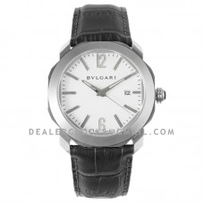 Octo Solotempo White Dial in Steel on Black Leather Strap