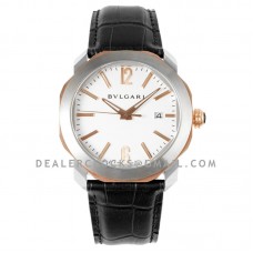 Octo Solotempo White Dial in Steel/Rose Gold on Black Leather Strap