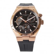 Overseas Dual Time Black Dial in Rose Gold on Rubber Strap