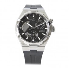 Overseas Dual Time Black Dial in Steel on Rubber Strap