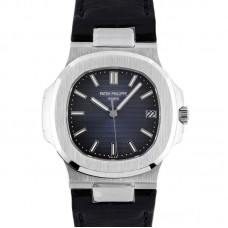 Nautilus Jumbo 5711 Blue Dial in Steel with Black Leather Strap