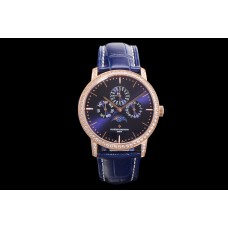 Patrimony Perpetual Calendar Ultra-Thin Blue Dial in Pink Gold with Diamond Bezel