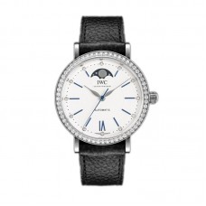 Portofino IW659601 Automatic Moon Phase 37 White Dial on Black Leather Strap