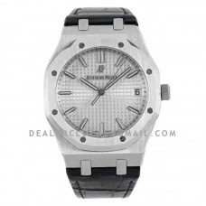 Royal Oak 15500 41mm White Dial in Steel on Leather Strap