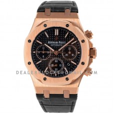Royal Oak Self-Winding Chronograph Black Dial in Rose Gold on Leather Strap