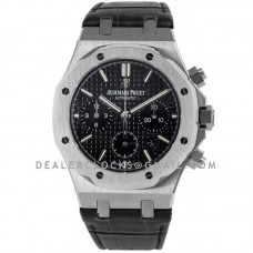 Royal Oak Self-Winding Chronograph Black Dial in Steel on Leather Strap