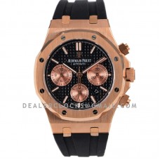 Royal Oak Self-Winding Chronograph Black/Rose Gold Dial in Rose Gold on Rubber Strap