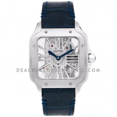 Santos De Cartier Watch Skeleton Dial in Steel on Leather Strap