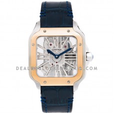 Santos De Cartier Watch Skeleton Dial in Steel/Rose Gold on Leather Strap