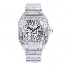 Santos De Cartier Watch Skeleton Dial with Diamond Bezel in Steel