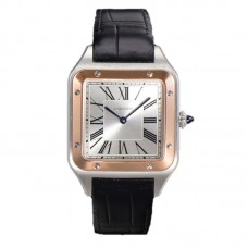Santos-Dumont (Extra-Large) Silver Dial in Steel/Rose Gold on Black Leather Strap Ref. W2SA0017