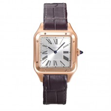 Santos-Dumont (Large) Silver Dial in Rose Gold on Purple Leather Strap Ref. WGSA0021