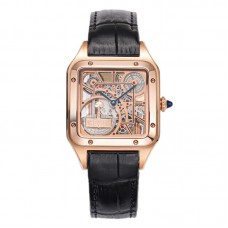 Santos-Dumont (Large) Skeleton Watch in Rose Gold on Black Leather Strap