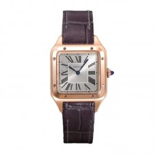 Santos-Dumont (Small) Silver Dial in Rose Gold on Purple Leather Strap Ref. WGSA0022
