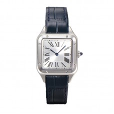 Santos-Dumont (Small) Silver Dial in Steel on Blue Leather Strap Ref. WSSA0023