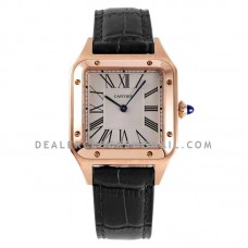 Santos-Dumont White Dial in Rose Gold on Black Leather Strap