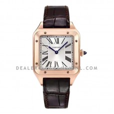 Santos-Dumont XL White Dial in Rose Gold on Brown Leather Strap