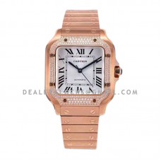 Santos de Cartier 35mm White Dial with Diamond Bezel in Rose Gold