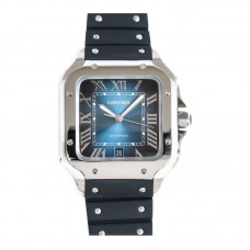 Santos de Cartier 40mm Blue Dial in Steel on Black Rubber Strap