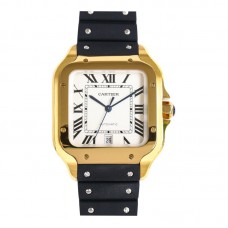 Santos de Cartier 40mm White Dial in Yellow Gold in Black Rubber Strap