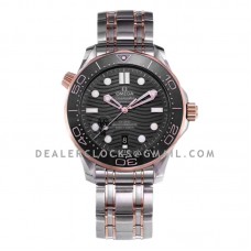 Seamaster Diver 300M Omega Co-Axial Master Chronometer 42mm Black Dial with Black Bezel in Steel/Rose Gold