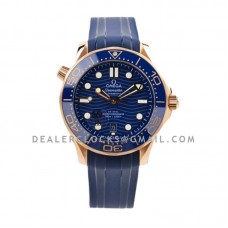Seamaster Diver 300M Omega Co-Axial Master Chronometer 42mm Blue Dial with Blue Bezel in Steel/Rose Gold on Rubber Strap