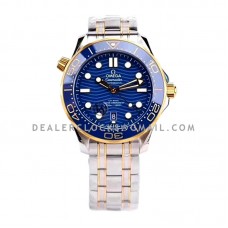 Seamaster Diver 300M Omega Co-Axial Master Chronometer 42mm Blue Dial with Blue Bezel in Steel/Yellow Gold
