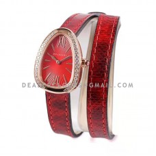 Serpenti Seduttori Watch Red Dial in Rose Gold with Diamond Bezel on Red Double Wrap Leather Strap