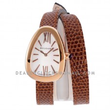 Serpenti Seduttori Watch White Dial in Rose Gold on Brown Leather Strap