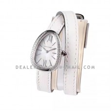 Serpenti Seduttori Watch White MOP Dial in Steel with Diamond Bezel on White Double Wrap Leather Strap