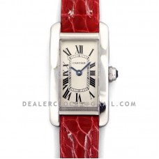 Tank Americaine Watch 19mm White Dial in Steel on Red Alligator Strap