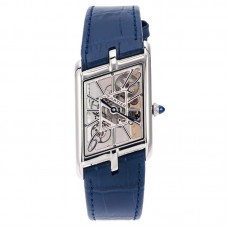 Tank Asymetrique Watch on Steel in Blue Leather Strap