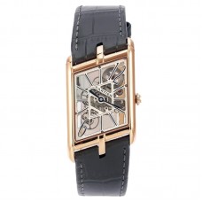 Tank Asymetrique Watch on Rose Gold in Grey Leather Strap