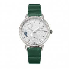 Traditionelle Moon Phase White Dial with Diamond Bezel in White Gold on Green Leather Strap