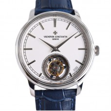 Traditionelle Tourbillon in Steel on Blue Leather Strap