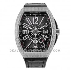 Vanguard V45 Yachting Black Dial with White Markers and Diamond Bezel in Steel