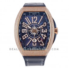 Vanguard V45 Yachting Blue Dial with White Markers and Diamond Bezel in Rose Gold