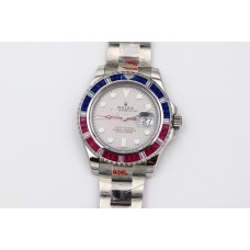 Yacht-Master 116622 Platinum Dial with Red and Blue Diamond Bezel