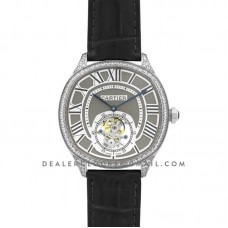Drive de Cartier Tourbillon Grey Dial with Diamond Bezel in White Gold on Black Leather Strap