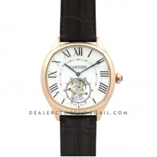 Drive de Cartier Tourbillon White Dial in Rose Gold on Black Leather Strap