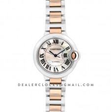 Ballon Bleu De Cartier 33mm White Mother Of Pearl Dial in Steel/ Pink Gold