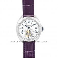 Cle de Cartier Tourbillon White Gold 35mm on Purple Leather Strap